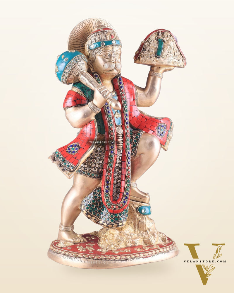 Pure Brass Sanjeevani Hanuman Idol – Large Size 15"