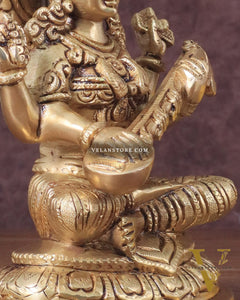 Pure Brass Saraswati Idol - 7.5" Height