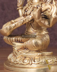 Pure Brass Saraswati Idol - 7.5" Height