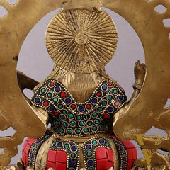 Pure Brass Saraswati Idol with Meenakari Stonework 9.5"