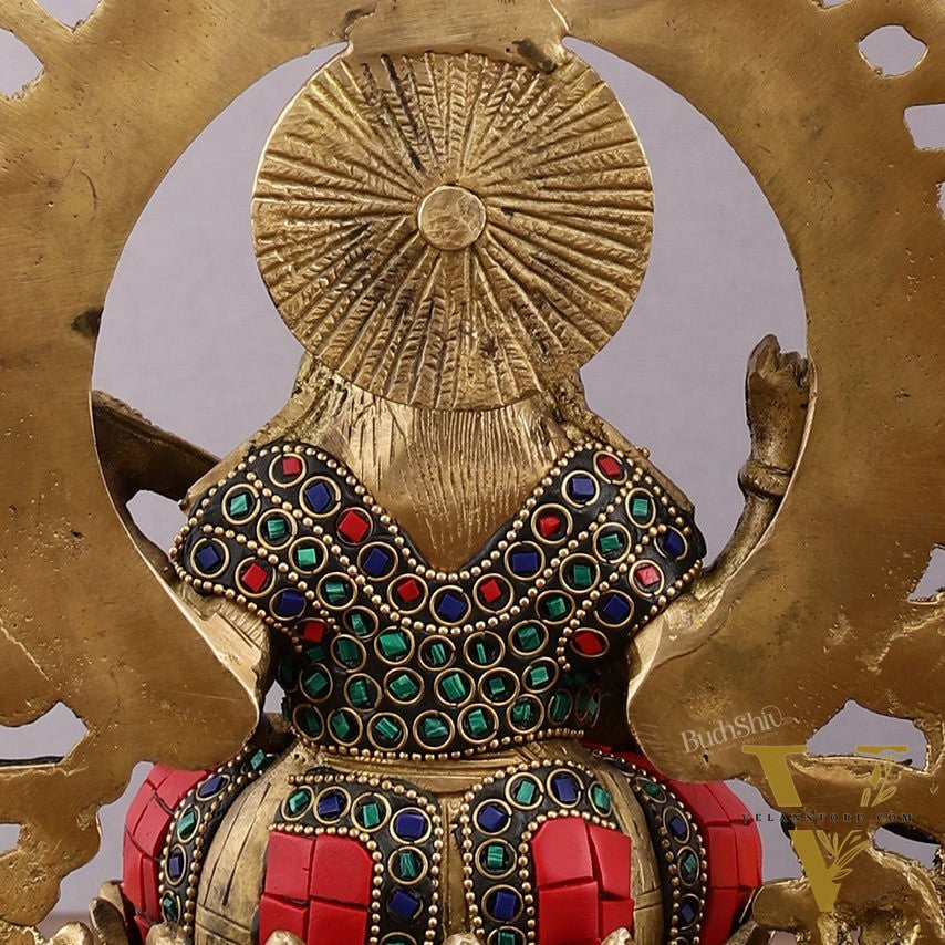 Pure Brass Saraswati Idol with Meenakari Stonework 9.5"