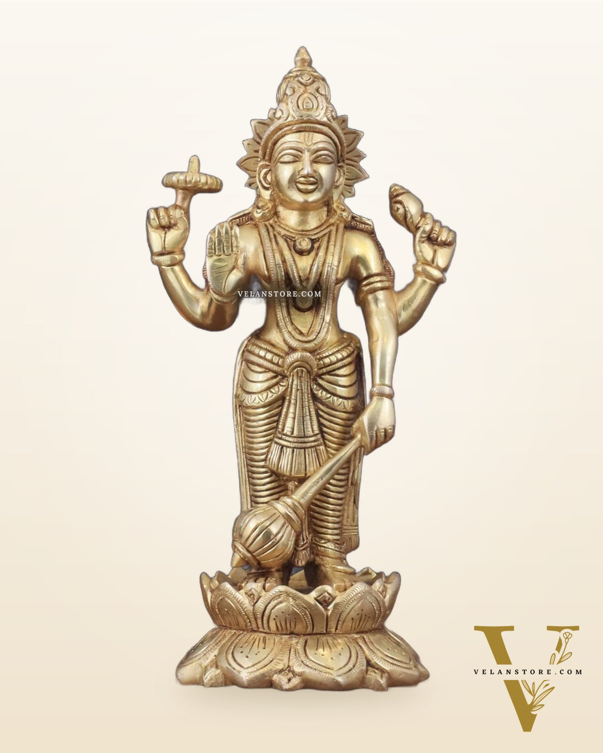 Pure Brass Sathya Narayana Vishnu on Lotus Statue - 9"