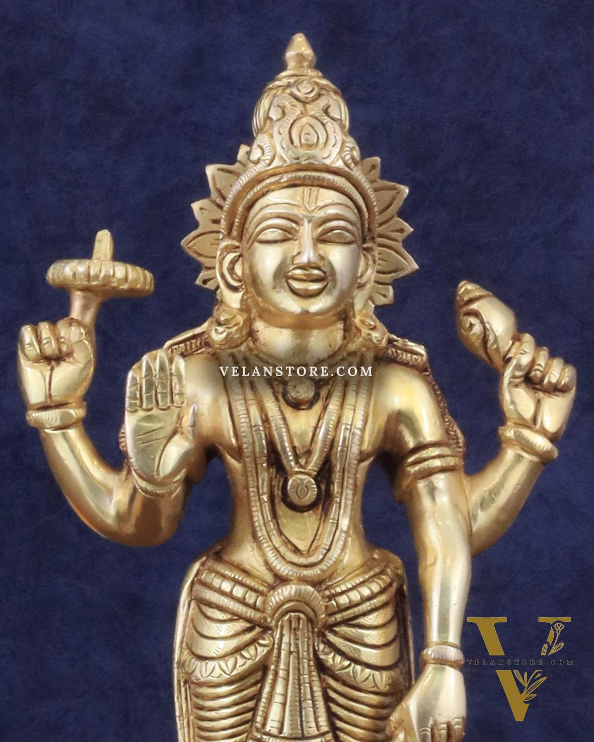 Pure Brass Sathya Narayana Vishnu on Lotus Statue - 9"