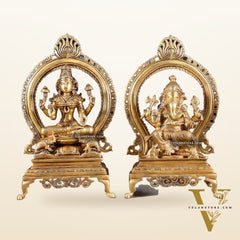 Pure Brass Seated Ganesha Lakshmi Idol Pair | 13”
