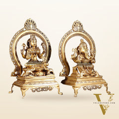 Pure Brass Seated Ganesha Lakshmi Idol Pair | 13”