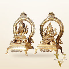 Pure Brass Seated Ganesha Lakshmi Idol Pair | 13”