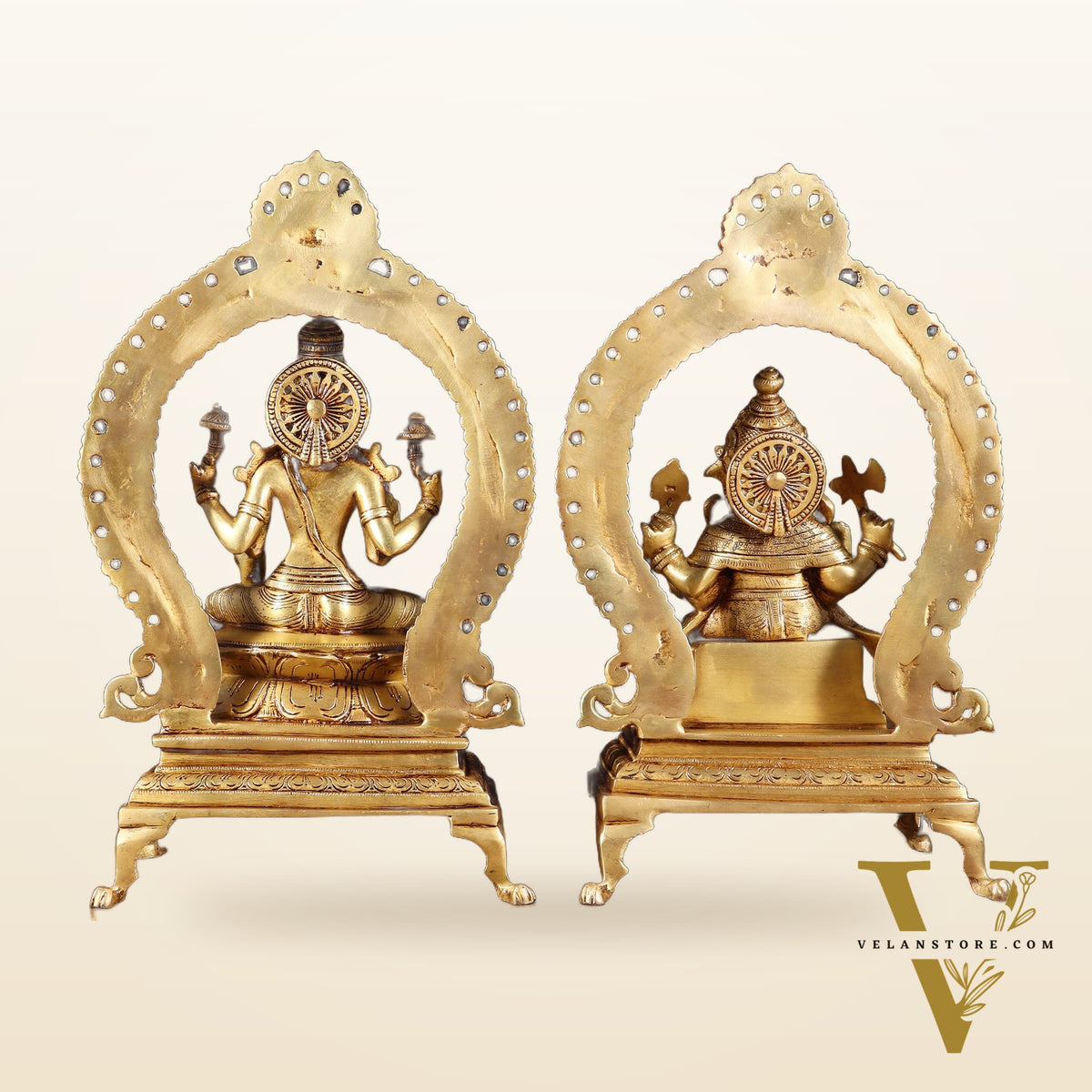 Pure Brass Seated Ganesha Lakshmi Idol Pair | 13”