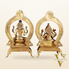 Pure Brass Seated Ganesha Lakshmi Idol Pair | 13”