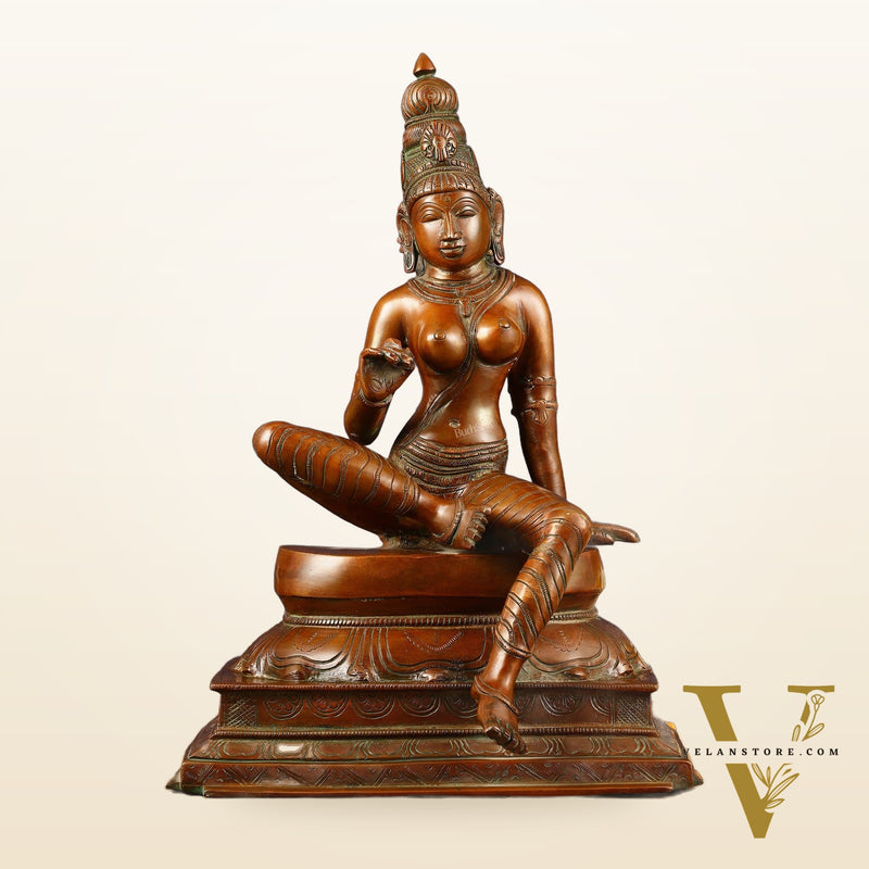 Pure Brass Seated Goddess Uma Parvati Idol | Height: 14 inch