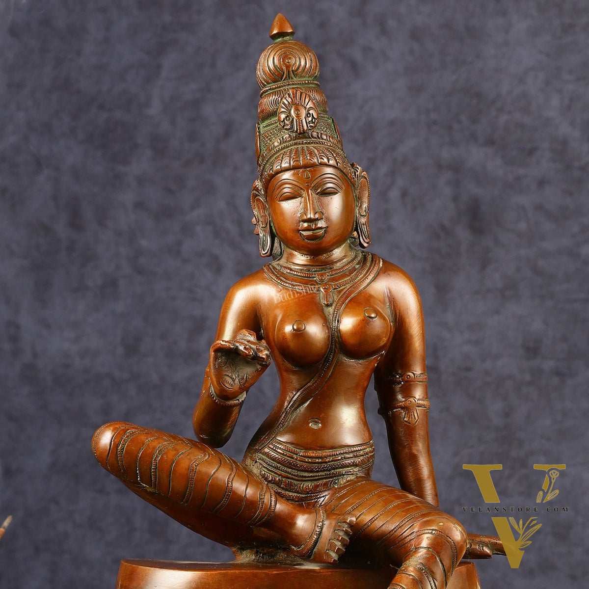 Pure Brass Seated Goddess Uma Parvati Idol | Height: 14 inch