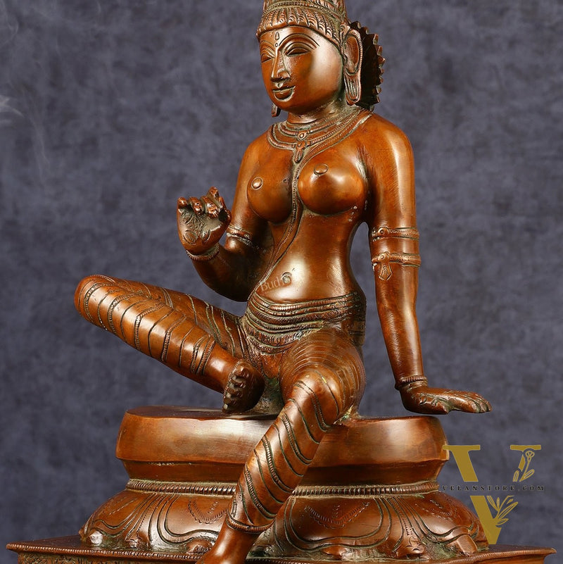 Pure Brass Seated Goddess Uma Parvati Idol | Height: 14 inch