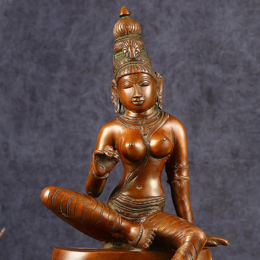 Pure Brass Seated Goddess Uma Parvati Idol | Height: 14 inch
