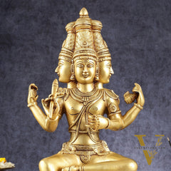 Pure Brass Seated Lord Brahma Sculpture - 16 inch