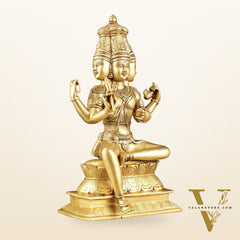Pure Brass Seated Lord Brahma Sculpture - 16 inch