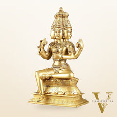 Pure Brass Seated Lord Brahma Sculpture - 16 inch