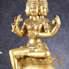 Pure Brass Seated Lord Brahma Sculpture - 16 inch