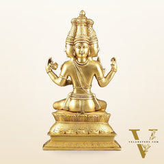 Pure Brass Seated Lord Brahma Sculpture - 16 inch