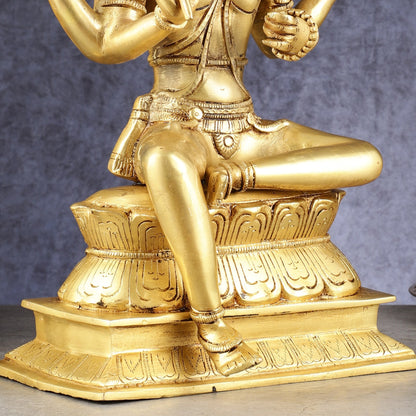 Pure Brass Seated Lord Brahma Sculpture - 16 inch