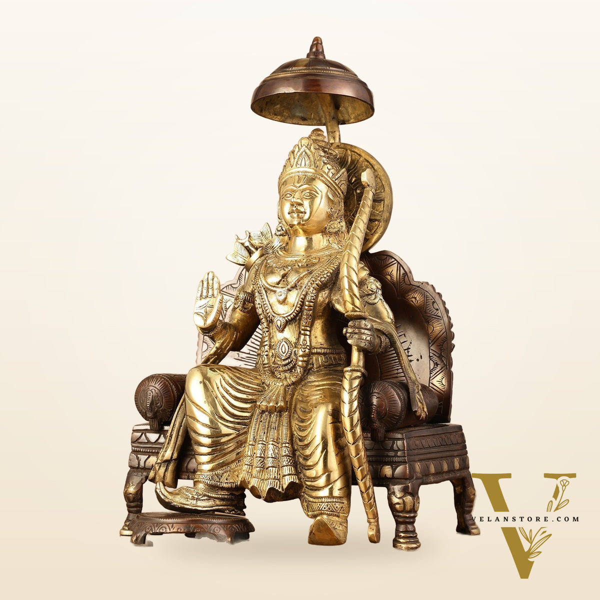 Pure Brass Seated Lord Ram Idol - 15.5" Dual Tone
