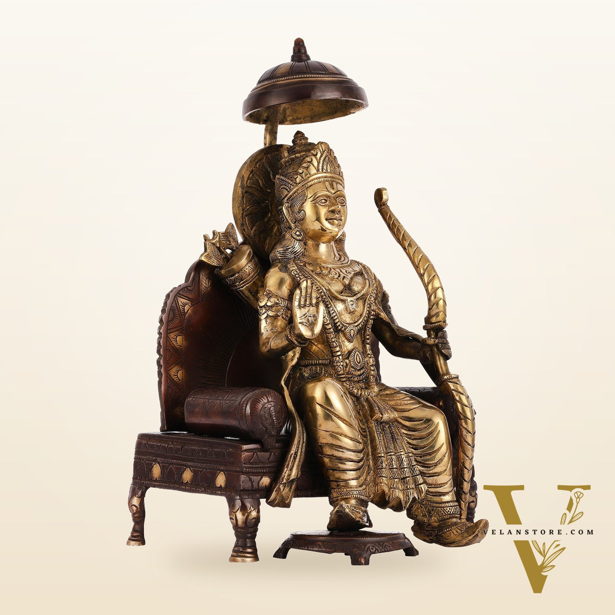 Pure Brass Seated Lord Ram Idol - 15.5" Dual Tone
