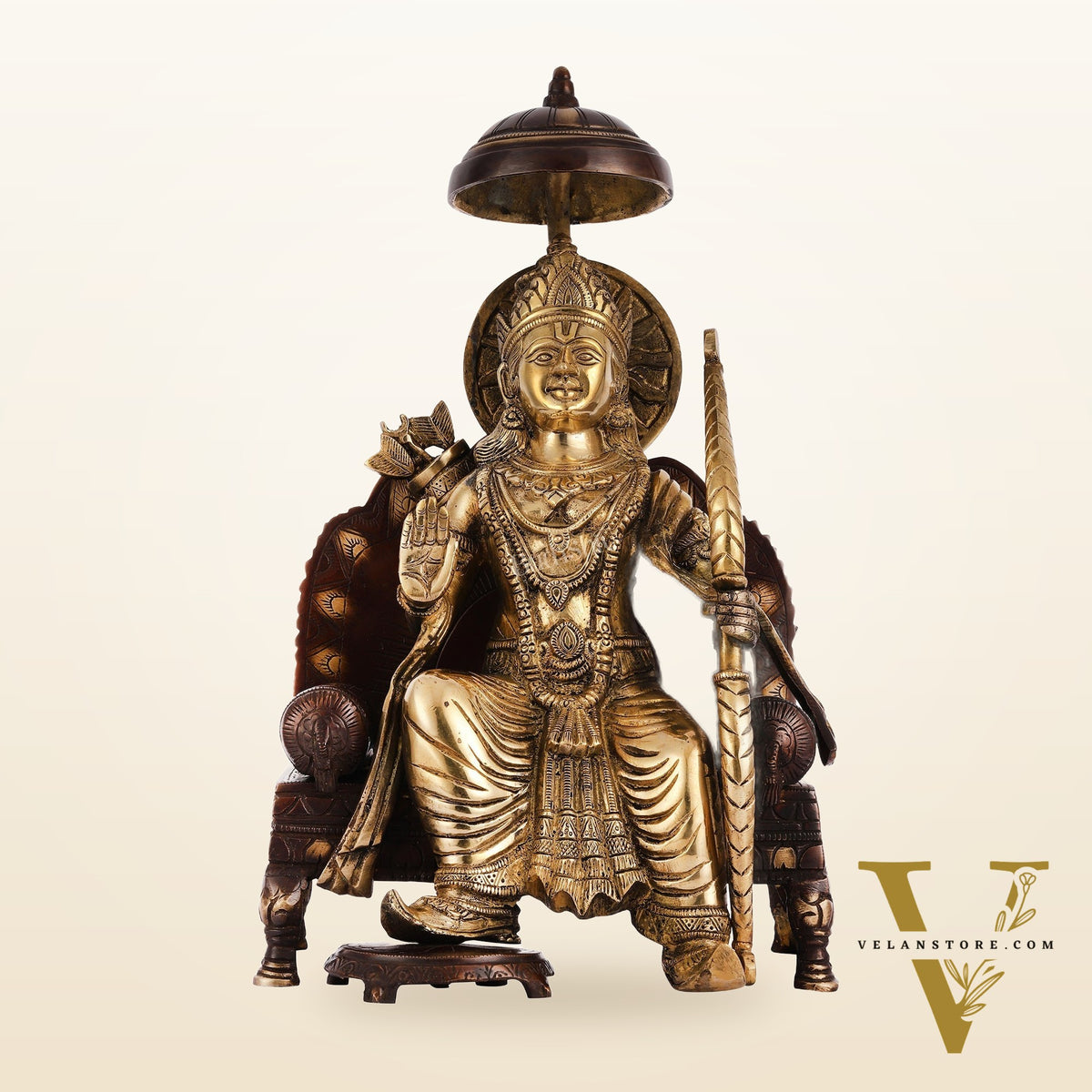 Pure Brass Seated Lord Ram Idol - 15.5" Dual Tone