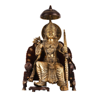 Pure Brass Seated Lord Ram Idol - 15.5" Dual Tone