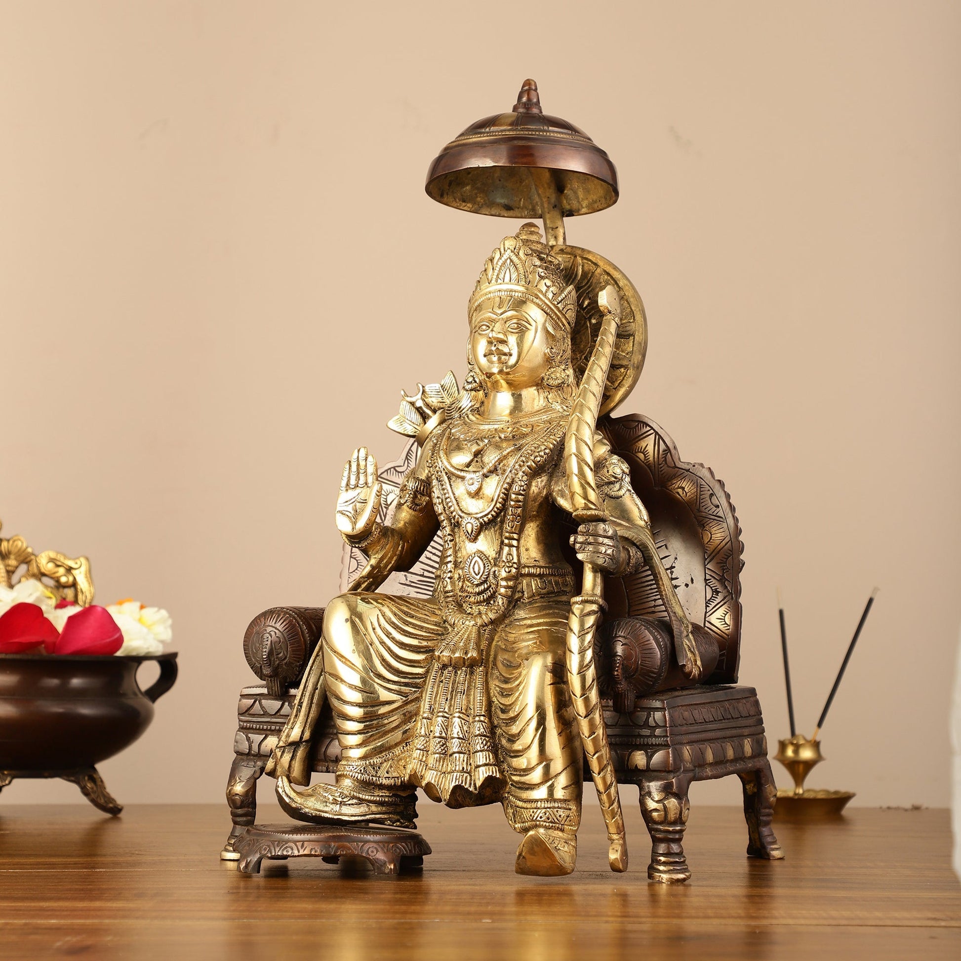 Pure Brass Seated Lord Ram Idol - 15.5" Dual Tone