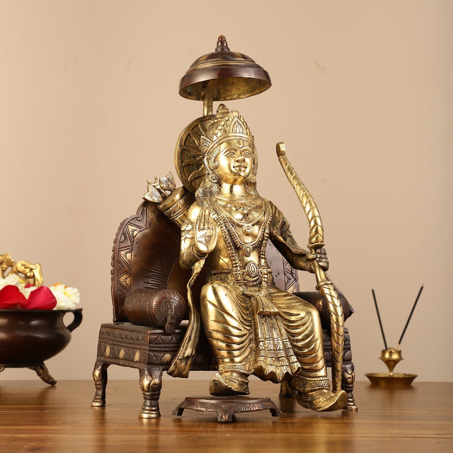 Pure Brass Seated Lord Ram Idol - 15.5" Dual Tone
