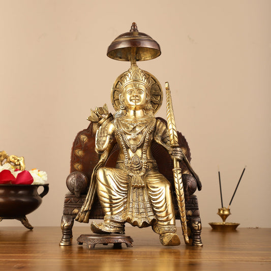 Pure Brass Seated Lord Ram Idol - 15.5" Dual Tone
