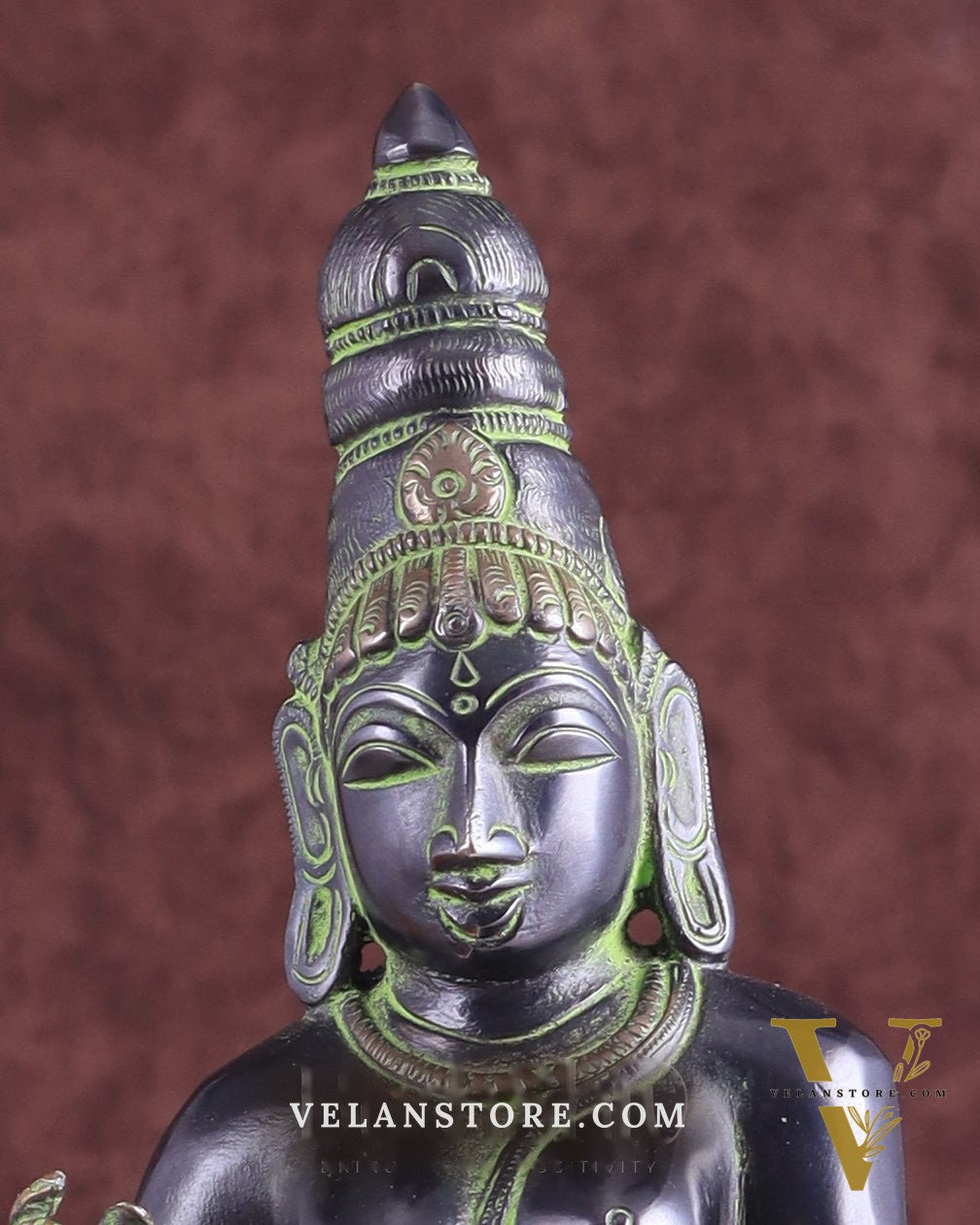 Pure Brass Seated Parvati Idol - 12" Black green tone