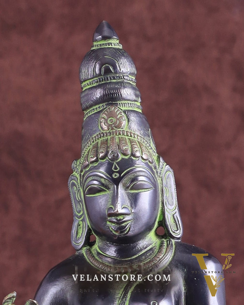 Pure Brass Seated Parvati Idol - 12" Black green tone