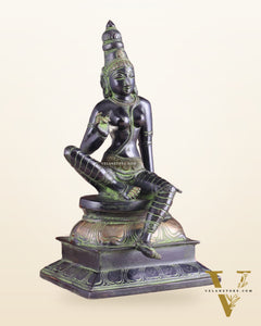 Pure Brass Seated Parvati Idol - 12" Black green tone