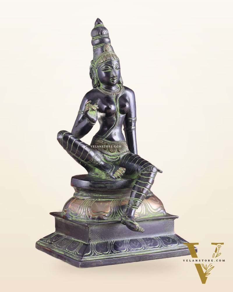 Pure Brass Seated Parvati Idol - 12" Black green tone