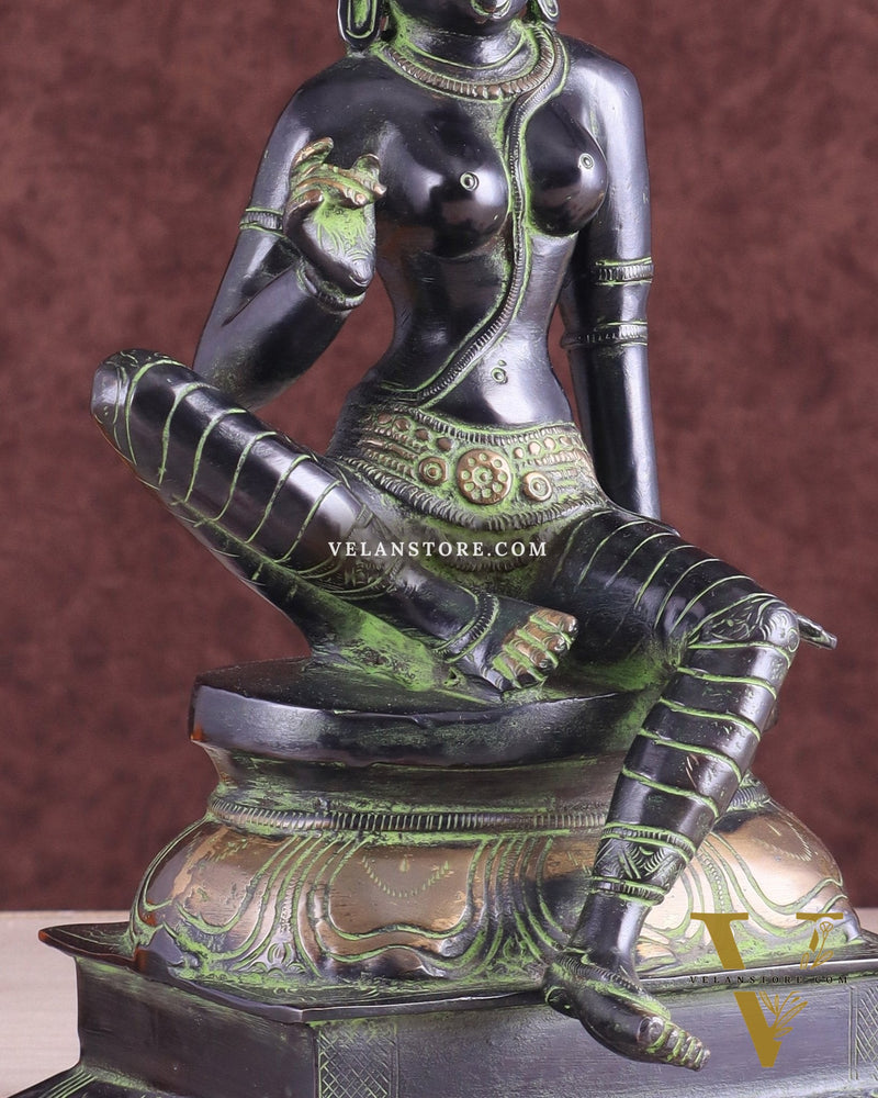 Pure Brass Seated Parvati Idol - 12" Black green tone