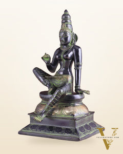 Pure Brass Seated Parvati Idol - 12" Black green tone