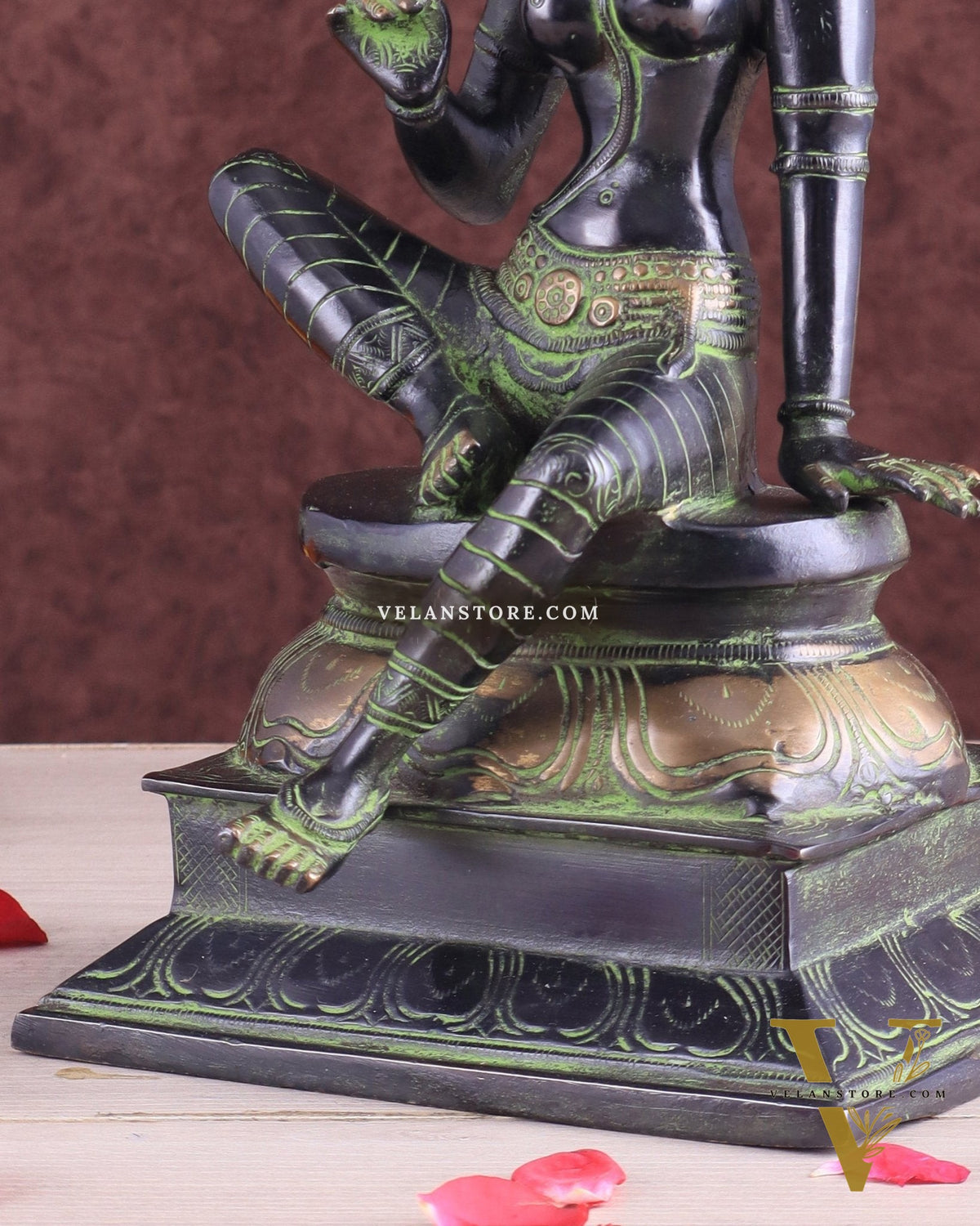 Pure Brass Seated Parvati Idol - 12" Black green tone
