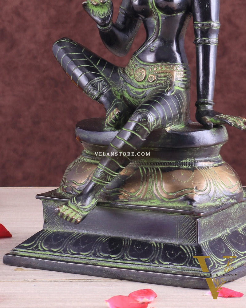 Pure Brass Seated Parvati Idol - 12" Black green tone