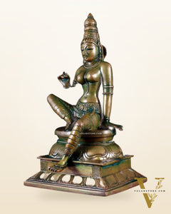 Pure Brass Seated Parvati Idol - 12" chola bronze tone