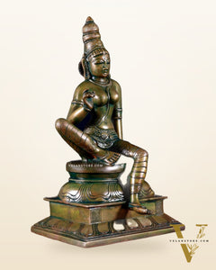 Pure Brass Seated Parvati Idol - 12" chola bronze tone