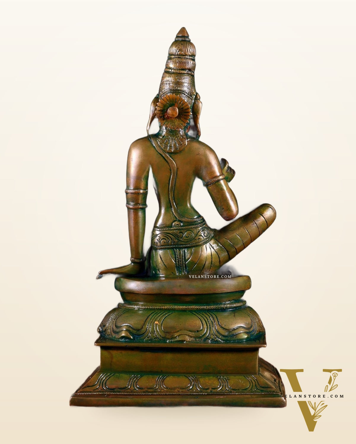Pure Brass Seated Parvati Idol - 12" chola bronze tone