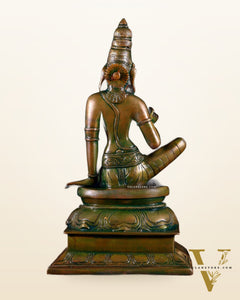 Pure Brass Seated Parvati Idol - 12" chola bronze tone