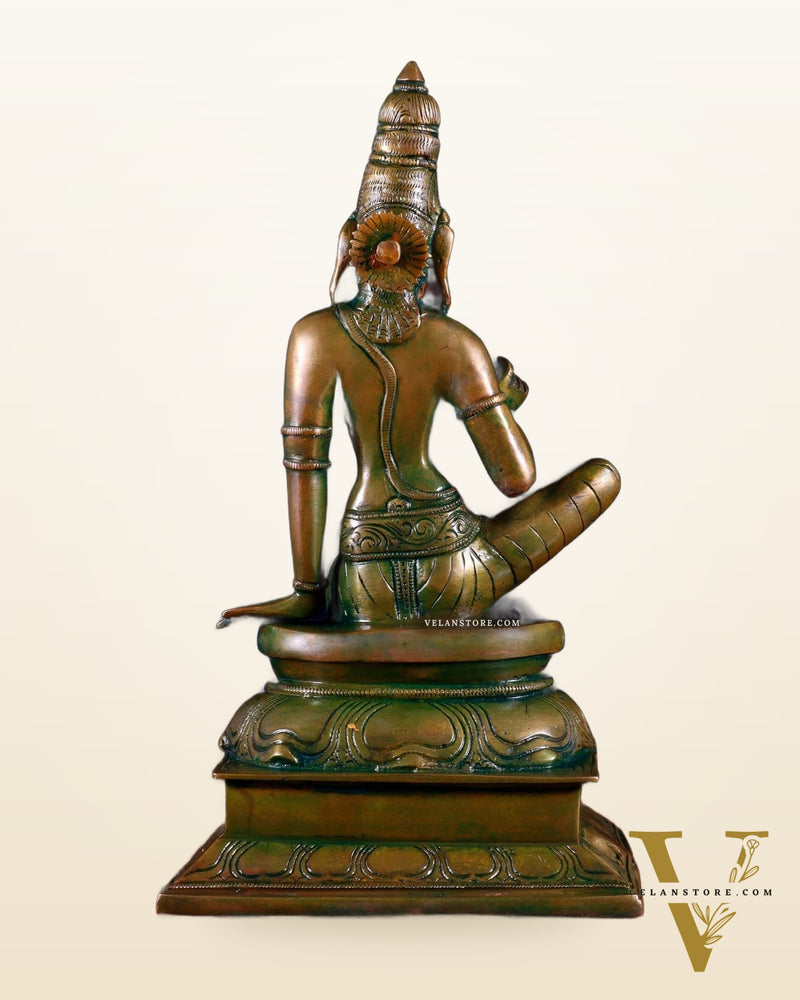 Pure Brass Seated Parvati Idol - 12" chola bronze tone