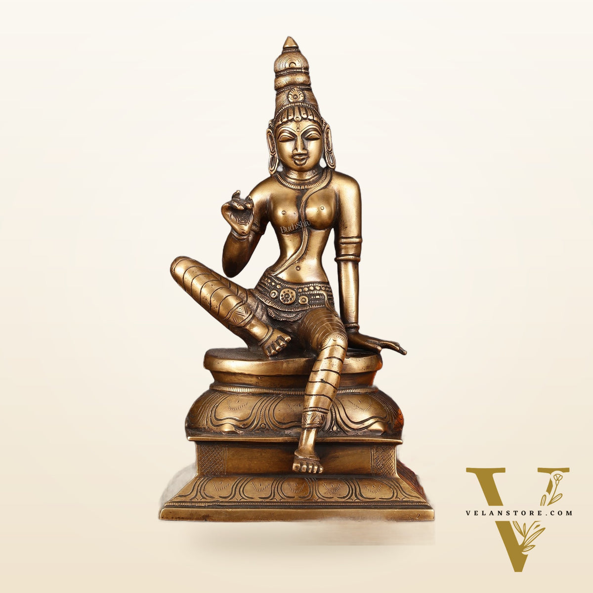 Pure Brass Seated Parvati Idol - 12"