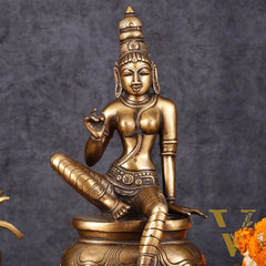 Pure Brass Seated Parvati Idol - 12"