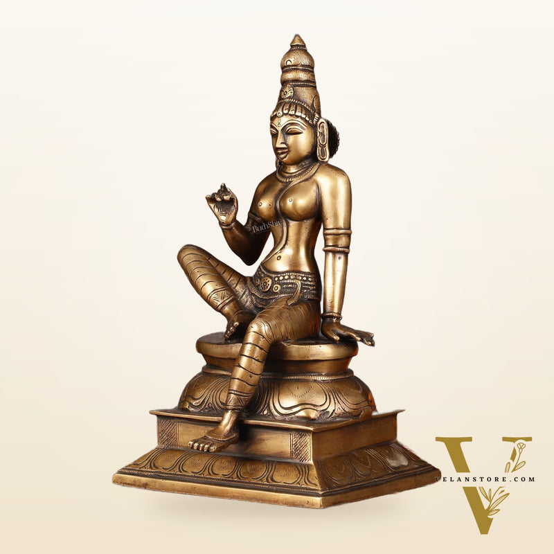 Pure Brass Seated Parvati Idol - 12"