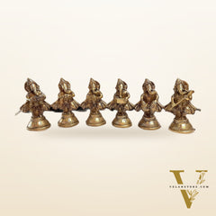 Pure Brass Set of 6 Musician Ganesha Idols Showpieces | Handcrafted Decor 6 inch