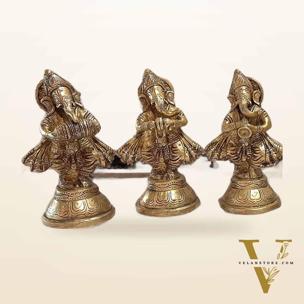 Pure Brass Set of 6 Musician Ganesha Idols Showpieces | Handcrafted Decor 6 inch