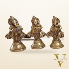Pure Brass Set of 6 Musician Ganesha Idols Showpieces | Handcrafted Decor 6 inch