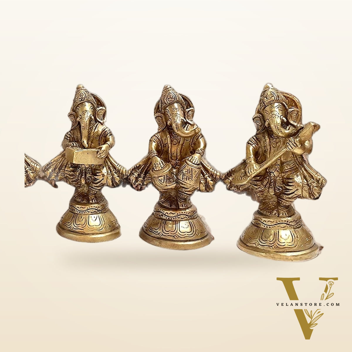 Pure Brass Set of 6 Musician Ganesha Idols Showpieces | Handcrafted Decor 6 inch