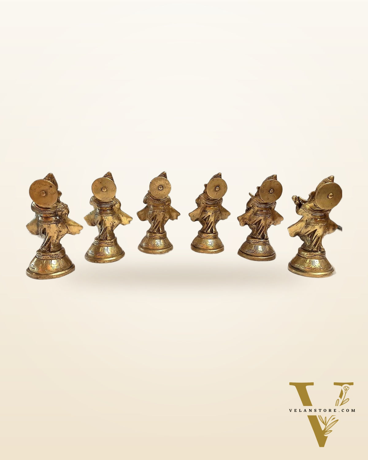 Pure Brass Set of 6 Musician Ganesha Idols Showpieces | Handcrafted Decor 6 inch